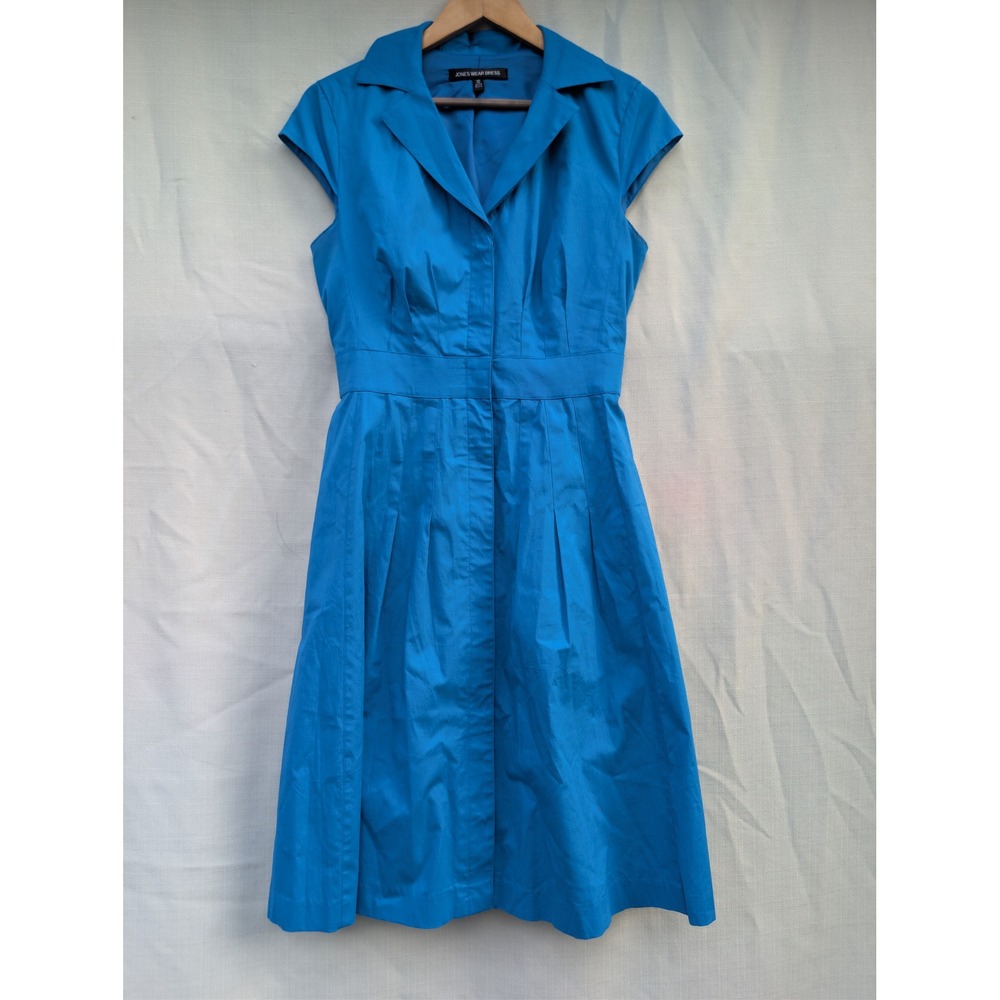 Jones Wear Collared Dress Womens 10 Blue Corporatecore Preppy Midi Pleated